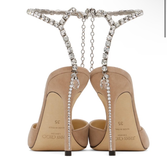 Jimmy CHOO Saeda 100 crystal-embellished suede pumps in Ballet pink/crystal - Picture 2 of 14